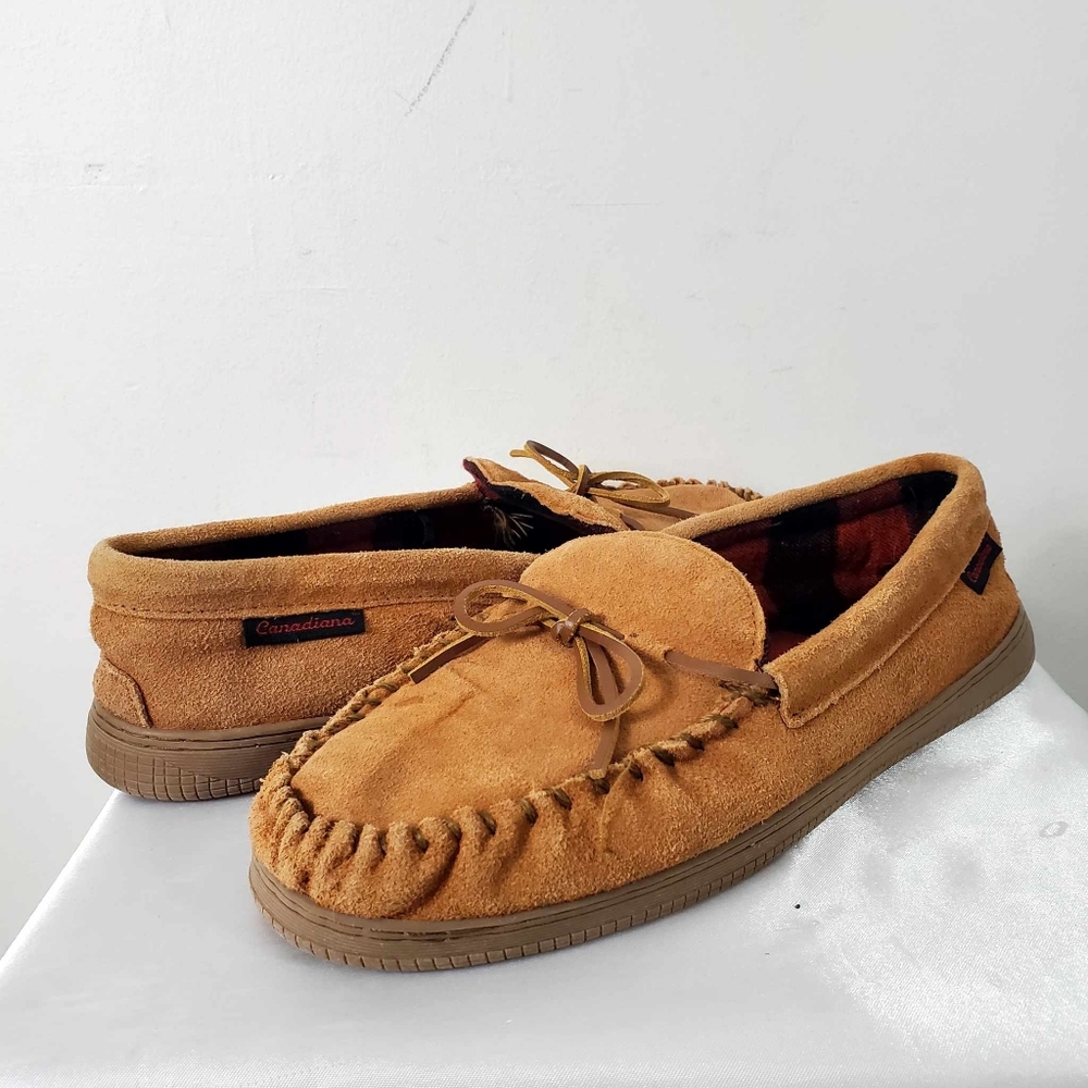 Canadiana Suede Buffalo Check 12US Men's Tan Moccasin Loafers
